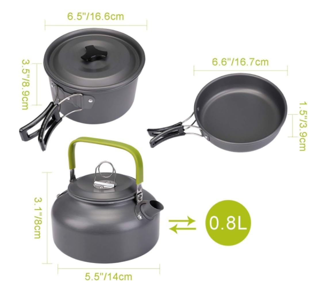 Naczyń Kempingowych Zestaw Do Gotowania Na Kempingu Zestaw Do Bałaganu Outdoor Ultralight Non-Stick Garnki Pan Czajnik Składany Do Uprawiania Turystyki Pieszej Naczyń Kempingowych na Wędrówki(Black)