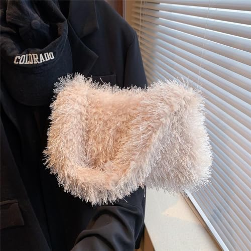 Image of Fluffy Shoulder Hobo Bag Handbag and Purse Women Y2K Fuzzy Soft Plush Underarm Tote Bag
