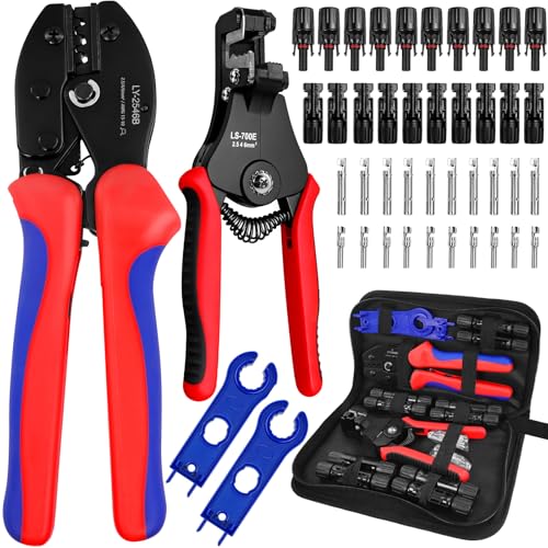 SBGGRL Solar Crimpzange für 2.5/4/6 mm Solarpanel Solarkabel 10 Paar Männlich Weiblich Solarstecker 1 Stk Crimpzange 1 Abisolierzange und 2 Stk Schraubenschlüssel