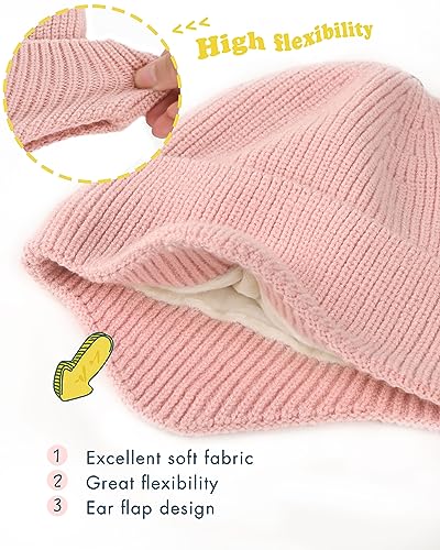 Toddler Baby Winter Hat Warm Fleece Lined Knit Kids Hat with Earflap Infant Newborn Pom Pom Beanie Knit Cap Girls Boys4