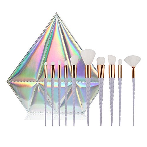 Ypres SU 10 Pcs Unicorn Makeup Brushes Set kit Lip Eyeshadow Blush Powder Foundation Set with beautiful Diamond Bag