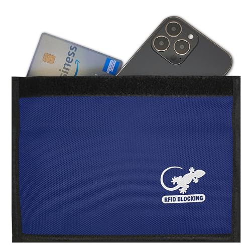 Image of Gecko Travel Tech Blue Nylon Faraday Bag - Signal Blocker for Cell Phone, Car Key FOB, Data Privacy (BLUE - NYLON)