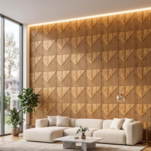 Image of Kayra Decor 3D PVC Wall Panels for Bedroom & Living Room | Plaina Design | Beech Wood Color | 19.7 x 19.7 Inch | Pack of 40 | 107.6 Sq Ft