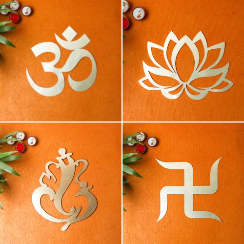 Image of Desi Favors (Hinduism) Religious Cutouts | Om, Ganesha, Swastik & Lotus Symbols | Spiritual Home Styling Traditional, Varalakshmi Pooja Decor | Indian Wedding Decorations | Multi Sizes (Pack of 4)