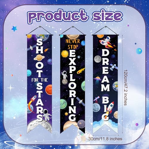 Image of Chiisong 3 Pcs Outer Space Party Decorations Banners Galaxy Vbs Astronaut Porch Signs Never Stop Exploring Back to School Welcome Motivational Hanging Flags Classroom Photo Props Backdrop Supplies