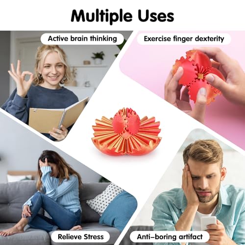 Image of Gear Ball 3D Printed Cube Fidget Toy,Gear Sphere Fidget Toys,Sensory Toys for Stress and Anxiety Relief, Desk Toy Fidget Spinners,Stocking Stuffers for Adults & Kids Gift(Golden Red, 2.3 Inch)