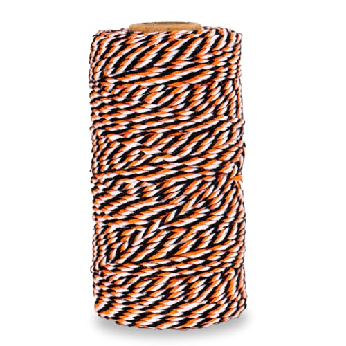 G2PLUS Black Orange White Cotton Twine - 2MM 328ft Baker’s Twine Craft String for DIY Crafts, Gift Wrapping, Treat Bags, Halloween Party Decorations