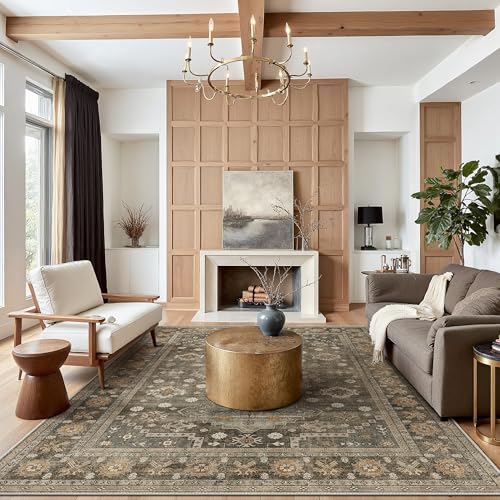 GENIMO 8x10 Area Rugs for Living Room, Machine Washable Low Pile Rugs, Non Slip Vintage Rug for Bedroom, Dining Room, Home Office, Kitchen, Distressed Deep Brown