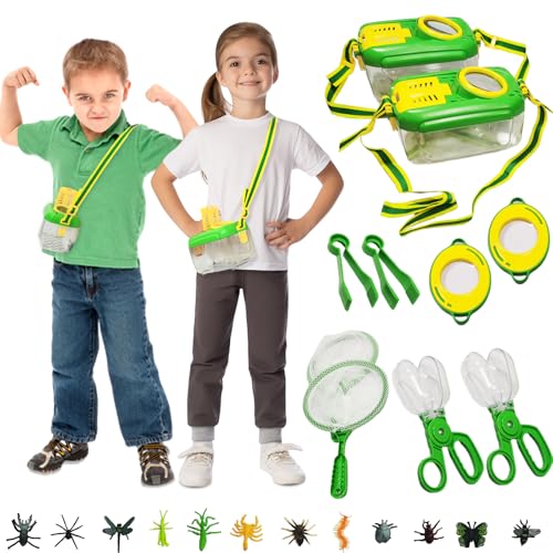 CVARRISE Paquete de 2 kits de caza de insectos para niños, atrapador de insectos con juego de insectos, kit de explorador al aire libre para niños, regalos educativos para niños, juguetes para amantes