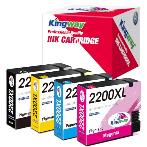 2200XL Ink Cartridges of Kingway Compatible for Canon PGI 2200XL PGI-2200 PGI-2200 XLwork with Maxify MB5320 MB5420 MB5120 MB5020 iB4120 iB4020 Printer (Black, Cyan, Magenta, Yellow) 4-Pack