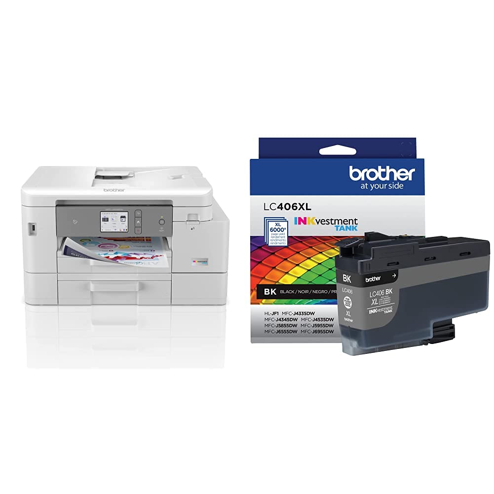 Brother MFC-J4535DW INKvestment Tank All-in-One Color Inkjet Printer with NFC, Duplex and Wireless Printing Plus Up to 1-Year of Ink in-Box LC406XLBKS High Yield Black Ink Cartridge