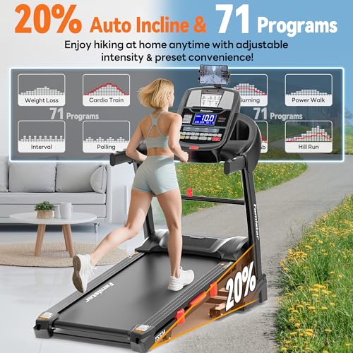 Image of 5.1HP Folding Treadmill for Home with 20% Auto Incline, 300-400 LB Capacity, Portable Foldable Treadmill, Free APP Control, Adjustable Tablet Holder,12MPH Speed,71 Programs,Knee Straps Gift