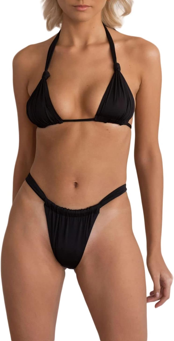 Sexy Brazilian Bikini Sets for Women High Cut 2PCS Thong Swimsuit Tie Knot Ruched Swimwear