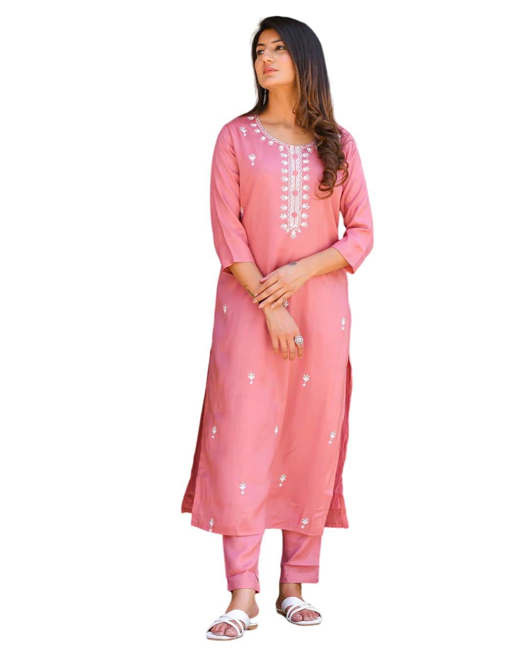 Fabnex Kurta Set For Women | Women Embroidered Kurta Set | Women Kurta Sets Kurtis | Women Kurta Pant Set (K-57-59) (Large, Pink)
