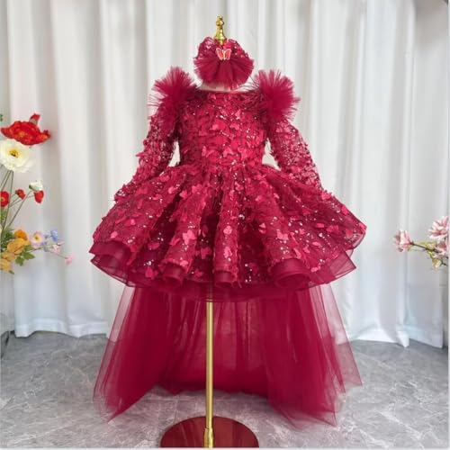 Floral Butterfly Lace Prom Dresses for Kids Long Sleeves Detachable Train Toddler Ball Gowns 20253