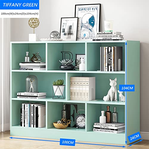 Image of IOTXY Open Shelf Low Bookcase - Wooden 3-Tier Cube Bookshelf, Tiffany-Green