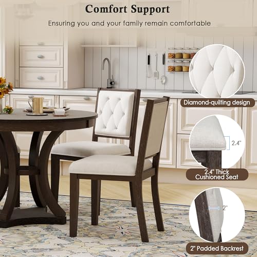 Image of Bellemave Extendable Dining Table Set for 4, 5-Piece Retro Round Table Set with 4 Upholstered Chairs, Round Table with a 16 inch W Leaf, Oval Kitchen Table Set with Extendable Table (Espresso)