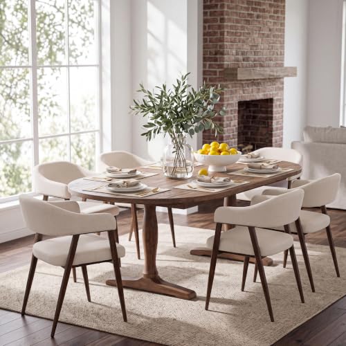 Image of HNY Modern Dining Chairs with Arms Set of 6, Beige Linen Upholstered Chairs