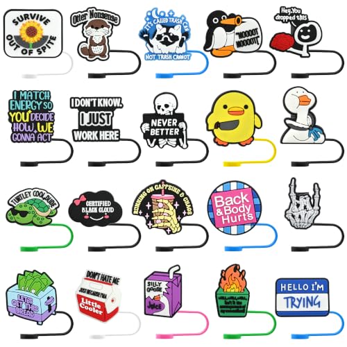 Funny Straw Toppers Bulk 20PCS 10MM Fun Cute Straw Covers for Stanley Drinking Tumbler Adult Men Women Worker Gifts Party Favors