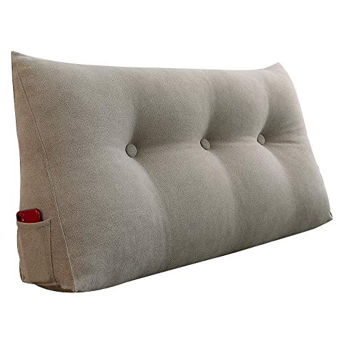 WOWMAX Wedge Body Positioners Pillow Triangular Reading Bedrest Throw Pillows Bolster Headboard Back Support Lumbar Cushion Pillow for Daybed with Removable Cover Linen Cotton Blend Dusty Taupe Twin