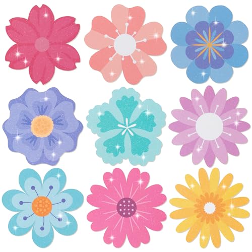 Image of Flowers Glitter Cutouts - 100Pcs Versatile Colorful Floral Cut-Outs Springtime Flowers Shaped Paper Die Cut for Spring Summer Party Baby Shower Home School Classroom Bulletin Border Wall Decorations