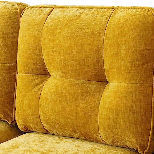Cooldex 82” Convertible L Shape Sofa, Mustard Yellow Sectional Sofa, Mcm Sofa,Retro Sofa,Chenille Loveseat Sofa With Chaise， Removable And Washable Cushions (Yellow) #TOP3
