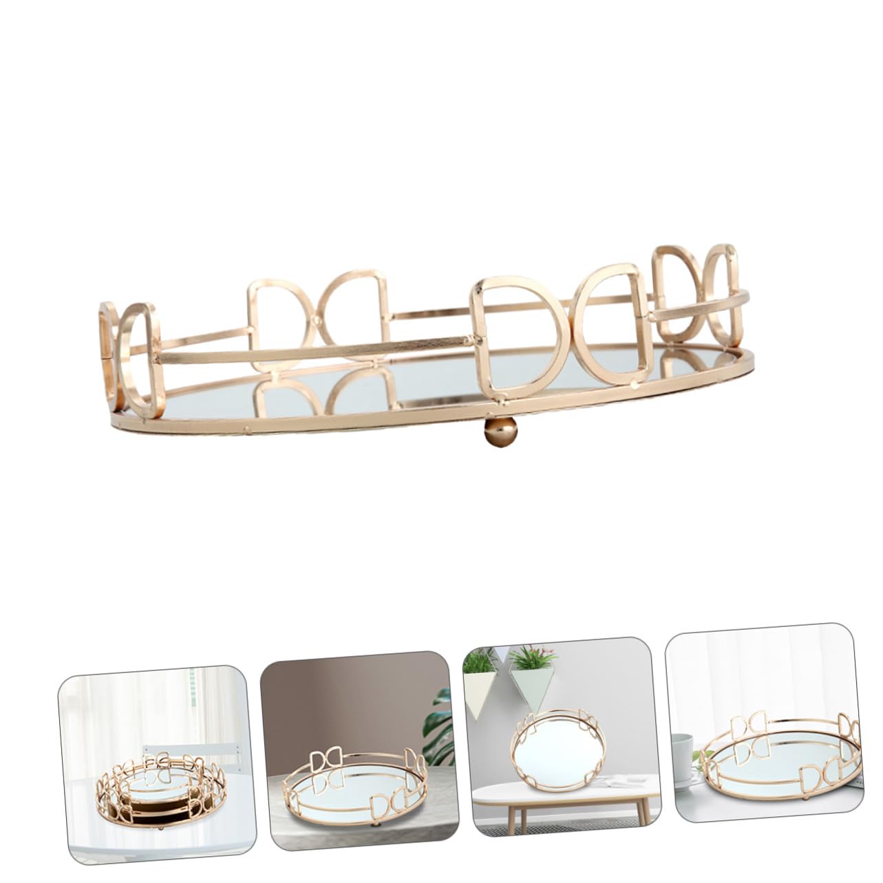 Uonlytech Bandeja Decorativa de Metal Dorada Estilo Nórdico Espejo Resistente para Guardar Joyas y Cosméticos, Uso Múltiple en Fiestas y Festivales