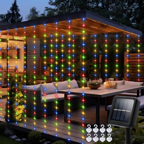 echosari Solar Curtain Lights 7.9ft x 6ft 144 LED Outdoor