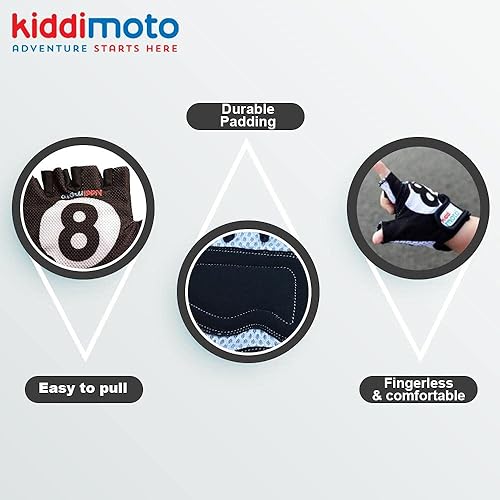 Vista 3 de Kiddimoto Kids Half Finger Cycling Gloves Non-Slip Kids Bike Gloves for Boys, Girls, Toddler Fingerless Gloves Kids Mountain Bike Gloves for BMX