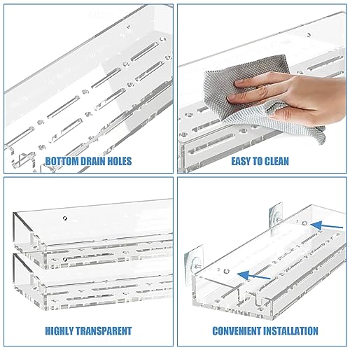 image for NiHome Clear Acrylic Shower Shelves 2-Pack, Stick On Shower Shelf with