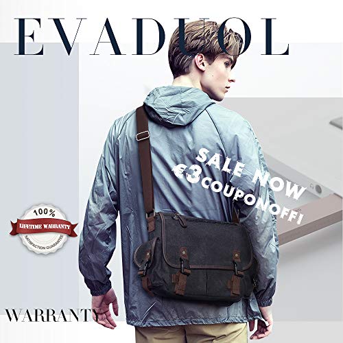 Evaduol Schoudertassen heren, van vintage canvas, premium herentas, laptoptas voor 13,3 inch laptop, schoudertas… - Afbeelding 8