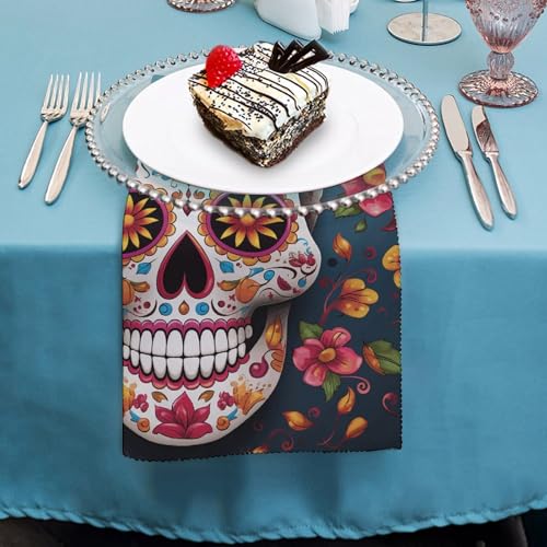Servilletas de tela coloridas con diseño calavera azúcar, pack 4 miniatura 4
