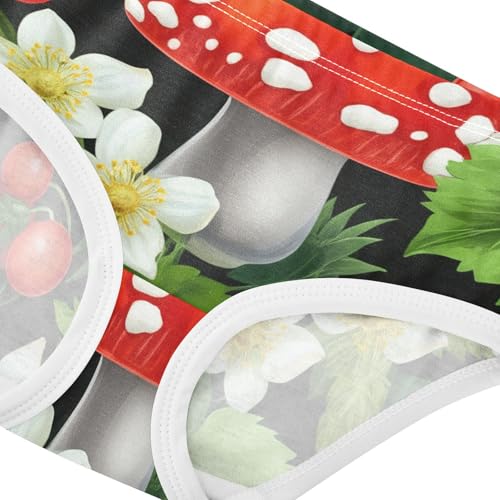 Red Mushrooms Floral Green Leaves Little Girl Panties Girls Underwear Toddlers Cotton Artistic Briefs Kids Undies 2t4