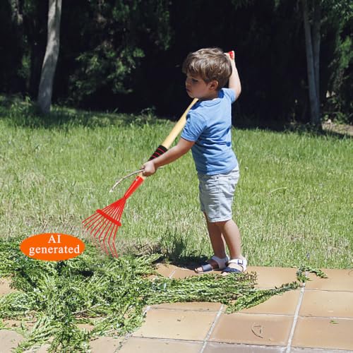 Pack 2 rastrillos infantiles de metal con mango de madera 28 in miniatura 6
