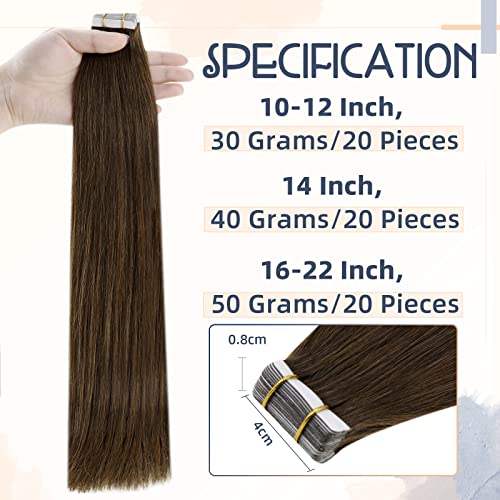 RUNATURE 30 Inch Tape in Hair Extensions Human Hair Brown Tape Hair Extensions Real Human Hair Invisible Tapes Remy Straight Dark Brown Hair Double Sided Tabs 20pcs 50g #4 - Image 4
