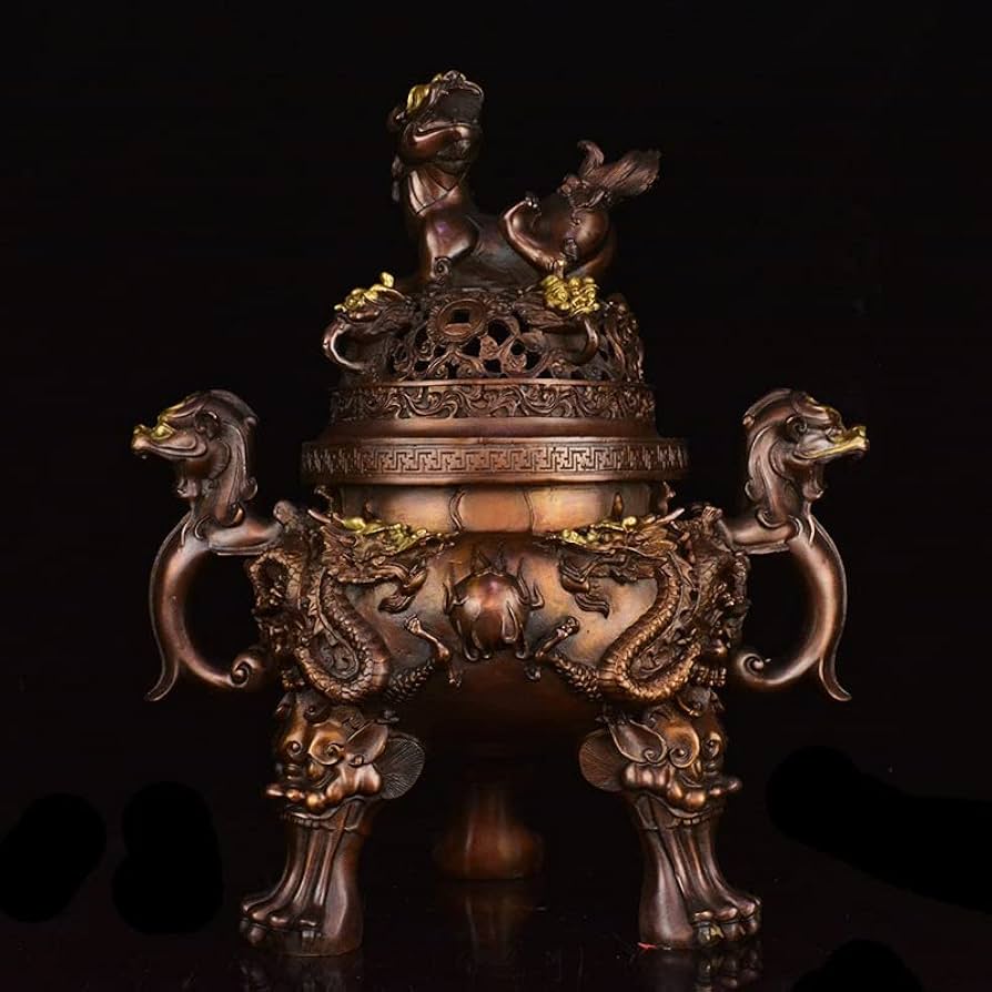 Amazon.com: 铜器铜香炉纯铜香薰炉家用室内全铜三足九龙大明香炉