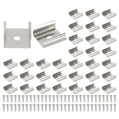 Image of PATIKIL LED Strip Clips, 50pcs Stainless Steel Mounting Brackets Fixing Clip Clamp Support Holder with Screws for 17mm LED Strip Lighting Cable