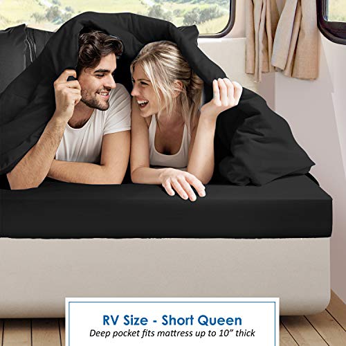 Nestl Black Short Queen Sheets for RV, Hotel Luxury RV Queen Sheets Set, 6 Piece Fitted Bed Sheet Set and Pillowcases, Super Soft, Wrinkle-Free, and Breathable Camper Bedding