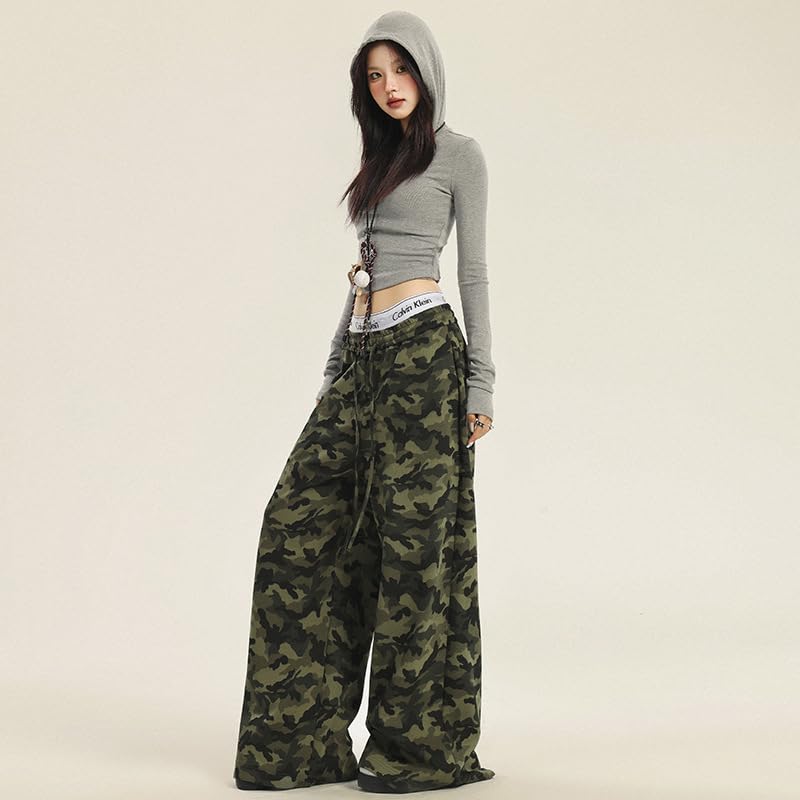 Women's high Street Camouflage Hip-hop Elastic high Waisted Loose and Versatile Wide Leg Casual Pants2