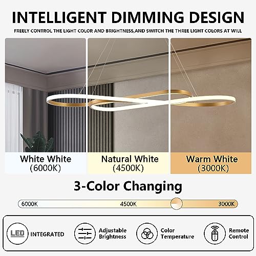 Image of Gold Led Chandeliers for Dining Room Light Fixture Modern Led Pendant Light Kitchen Island Lighting for Kitchen Island Chandelier Over Table, Dimmable Adjustable Height Pendant Light Ceiling Hanging