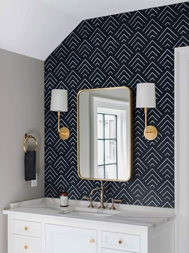 Image of TEKCOOL Self Adhesive Wallpaper Blue and Gold Pattern Peel and Stick Wallpaper Gold Lines Geometric Sticky Back Vinyl Removable Contact Paper Wall Covering Decorative Film DIY 45x300cm (Blue-3pc);