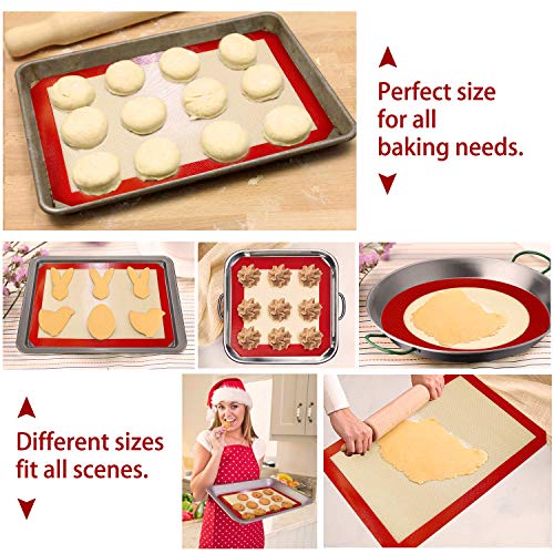5PCS Silicone Baking Mats, 2 Half Sheets Mats + 1 Quarter Sheet Liner + 1 Round + 1 Square Cake Pan Mat & Silicone Baking Brush- 100% Food Safe Silicone & Non-Stick,For Baking Cake Cookie - Thumbnail 7