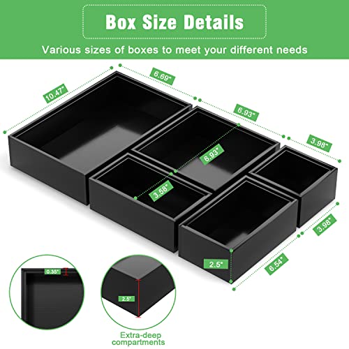 Black Bamboo Bathroom Drawer Organizer, Wooden Kitchen Utensil Holder Set Of 5, Stackable Junk Drawer Organizer Tray, Multi-Use Storage Bins Boxs Dividers For Home, Office, Clothing, Makeup, Jewelry #TOP1