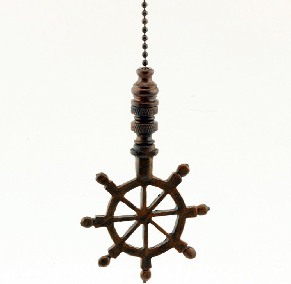 Ship's Wheel Ceiling Fan Pull - Antique Brass - 3.75" High + 12" Chain