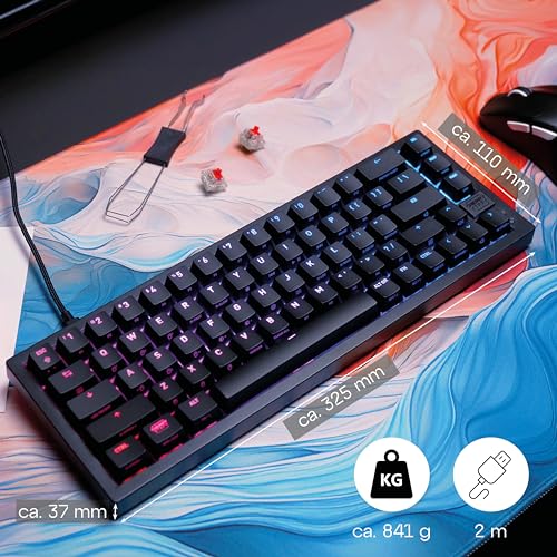 CHERRY XTRFY K5V2 Compact, mechanische Gaming-Tastatur im 65-Prozent-Format, Deutsches Layout (QWERTZ), Hot-Swap-Keyboard, CHERRY MX2A RED Switches, Schwarz – Bild 3