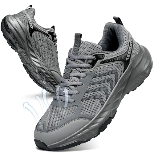 Ablanczoom Mens Walking Shoes Comfortable: Cushioning Relieves up to 30% of Foot Pain While Standing and Walking - 8-Hour Keeping Pain-Free for Work Commuting Dark Grey