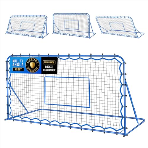 7x4FT Soccer Baseball Rebounder Net, Volleyball Softball Rebound PitchBack Net Quick-Switch Angle Soccer Training for Control, Passing Practice, Lacrosse Bounce Back Rebounder Gifts Trainer Equipment