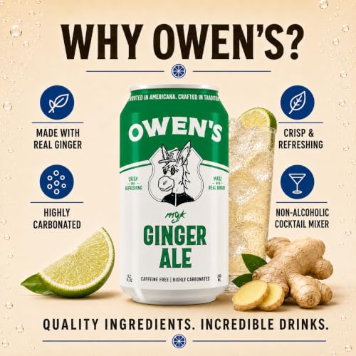 Image of Owen's Premium Non-Alcoholic Sparkling Cocktail and Mocktail Mixer, Drink Mixer for Cocktails, Mocktails, and Party Beverage, 24 Pack of 8.2 fl oz Cans (Ginger Ale)