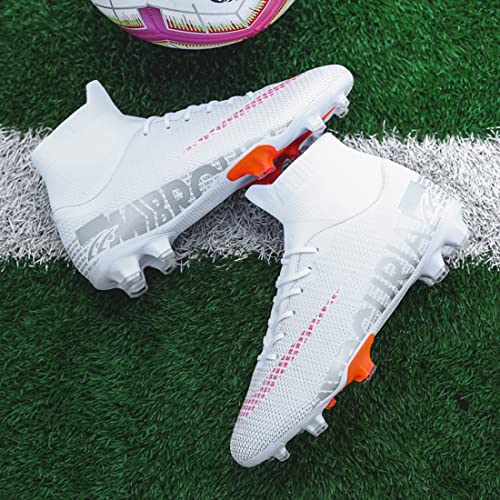 Fgcvx Men's Soccer Cleats Athletic Soccer Boots Sneaker Turf Football Shoes Firm Ground White #TOP7