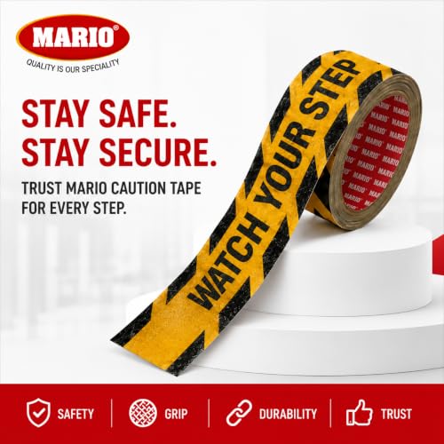 Image of Mario Watch Your Step Anti Skid Anti Slip Tape 50mm (2 Inch) x 5m | High Traction Waterproof Safety Warning Grip Tape for Stairs, Floors, Entry Lobbies & Corridors | Home Office Mall Hotel Use